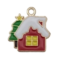Ciondolo casetta di Natale rossa con tetto bianco e bordo dorato per gioielli fai da te - Stile Casa sulla Neve (19590) / 1 Pezzo/Confezione (18x18mm)