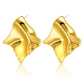 Modern gold plated stainless steel stud earrings with irregular wave geometric design - Polished Wave Irregular Stud