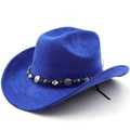 Détail d'un chapeau de cowboy bleu roi avec bandeau perlé ethnique et breloques argentées - M (56-58cm) / Bleu royal