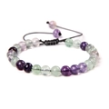 Adjustable woven bracelet with 6mm purple and green natural fluorite stone beads - Fluorite