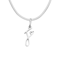 Silver stainless steel snake chain necklace with cursive letter J and heart pendant - Letter F (Steel Color)
