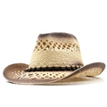 Cappello da cowboy in paglia intrecciata con sfumature marroni e perline vintage - Beige Caffè