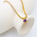 Golden tennis chain necklace featuring a round purple gemstone pendant and white zircons - Zircon Tennis Chain / February-Amethyst Purple