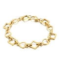 Gold stainless steel bracelet featuring interlocking hollow heart and square gear links - Heart Style Gold (KB160615-Z)
