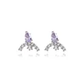 Silver crown arch earrings featuring purple teardrop stones and sparkling white zircons - Silver Arch with Purple Main Stone (E2132)