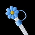 Blue flower silicone straw topper for cups with protective leakproof dust cap - Chrysanthemum Sky Blue / 10mm