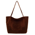 Deep brown suede tote bag with large capacity and front square pocket detail - Brown