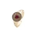 Vintage-Ring mit herzförmigem rotem Zirkon und Gold-Finish mit kleinen Diamanten - Einstellbar Offen / Rotes Herz