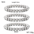 Lot de 3 bracelets élastiques argentés avec perles de 8mm et longueur 16cm - Lot de 3 Bracelet à Billes Argent 8mm (KB160800-Z)