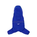 Waterproof dark blue pet raincoat with hood and reflective safety strip for dogs - S / Sapphire Blue