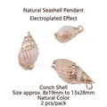 Natural sea shell pendants with gold electroplated edges for DIY jewelry making 2pcs - Mini Pointed Conch Style (BTA144-3)