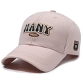 Light pink baseball cap featuring 3D letter embroidery and a wide curved brim for unisex wear - Adjustable / Pink