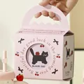 Pink gift box with cat and cherry patterns for cute ceramic mug packaging - Single Handheld Box (No Cup)