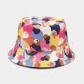 Close-up of vibrant double-sided bucket hat featuring abstract colorful graffiti art - M (56-58cm) / Abstract Portrait 1