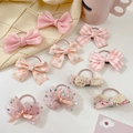 9-piece set of pink bow hair ties with floral and polka dot patterns in soft fabric - Tender Pink 10Pcs Set