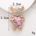 Ciondolo a forma di orsetto dorato con cristallo a cuore rosa e strass per scarpe DIY - Orso Gemma Cuore (Rosa) (D1074)