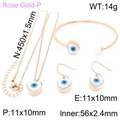 Rose gold jewelry set with heart-shaped evil eye necklace, earrings and pearl bangle - Heart Evil Eye Pendant Necklace / Rose Gold