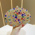 Detail of luxury evening clutch bag featuring colorful rhinestones and floral pattern - Gold Base Colorful Zircon
