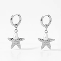 Silver starfish earrings with white pearls and round hoop clasp for a beach vacation - Starfish Silver (D3025)