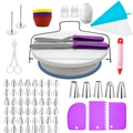Cake decorating kit with white turntable, purple spatulas and colorful silicone molds - 106 Pieces Set B