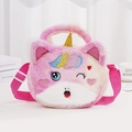 Pink and white gradient unicorn plush handbag with adjustable shoulder strap for girls - Squinting Eyes Rose Red Gradient