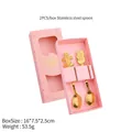 Christmas coffee spoon set with gingerbread man and snowman in pink gift box - Gingerbread+Snowman Pink Box-Gold