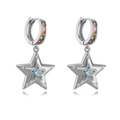 Detail of silver star earrings with rainbow baguette crystals and blue star gemstones - Silver Star With Colorful Zircon