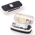 Black and white canvas pencil case with double zippers and mesh storage pockets - Diagonal Black