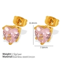 Orecchini a perno con zircone a cuore rosa e acciaio inossidabile dorato, 8,4 mm per 7,8 mm - Orecchini In Zirconia Rosa (EH546)