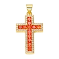 Golden cross pendant featuring orange square gems and clear round stones in a professional shot - Pendant 64 (Gold Pave Orange Stone Cross)