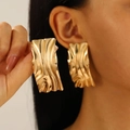 Chic oversized gold wavy texture earrings with bold geometric pleated metal finish - Wavy Stripe Large Style (8198) / Gold