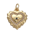 Gold plated heart evil eye charm with blue gemstone and cubic zirconia inlay - Evil Eye Heart