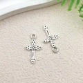 Pair of antique silver cross pendants with dotted texture for DIY jewelry making - Dotted Texture Cross