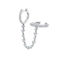 Detail of S925 silver ear cuff and hoop earring connected by a sparkling diamond chain - 12-Silver White Zirconia Ear Cuff Chain(Single)