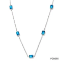 Elegante cavigliera d'argento con cinque zirconi blu rettangolari con bordi a perline - Collana in Argento con Zircone Blu (PDD095)