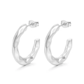 Silver C-shape hoop earrings featuring irregular wave texture and cross geometric patterns - Style A Wave Texture C-Shape (KE108800-KFC) / Steel