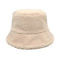 Dettaglio macro della trama a costine beige e fodera in pile del cappello a secchiello - M (56-58cm) / Bianco