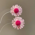 Vibrant woven pink daisy earrings with magenta beaded centers for beach vacation style - 10# Silver Earring Post - Pink (3D Stamen Daisy)