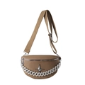 Brown half-moon crossbody bag in lychee texture with silver chain and star logo - Khaki