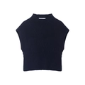 Women's navy blue ribbed knit sleeveless turtleneck vest top shown on white background - S / Navy Blue
