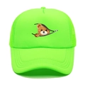 Neon green mesh baseball cap featuring a unique cartoon bear graphic and structured brim - M (56-58cm) / Fluorescent Green