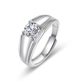 Luxurious men's silver ring with sparkling zircon stone in an adjustable open band design - Adjustable Open / Silver TMJ007