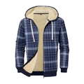 Herren Kapuzenjacke mit Karomuster und warmem Futter aus dickem Fleece in Dunkelblau - S / Blau