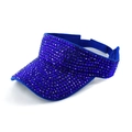 Blue rhinestone visor hat with crystal embellishments for outdoor sun protection - Royal Blue with Blue Rhinestones