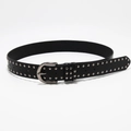Cinturón negro punk Y2K con tachuelas plateadas de doble fila y hebilla de metal en blanco - 3,8 cm de ancho / Negro