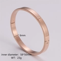 Detailed specs of the 6mm rose gold stainless steel bangle with dimensions and weight - Women's Rose Gold