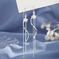 Elegant silver star and flower long tassel drop earrings with slim metal chains - Gardenia Tassel Ear Threader