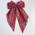 Elegant red paisley bow hair clip with long streamers in silky satin finish - Paisley Red