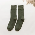 Dark green knitted cotton crew socks featuring classic ribbed texture in solid color - One Size / Army Green