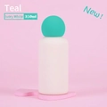 350ml ivory white stainless steel water bottle with a round turquoise spherical lid - Ivory White Body with Cyan Green Ball Lid
